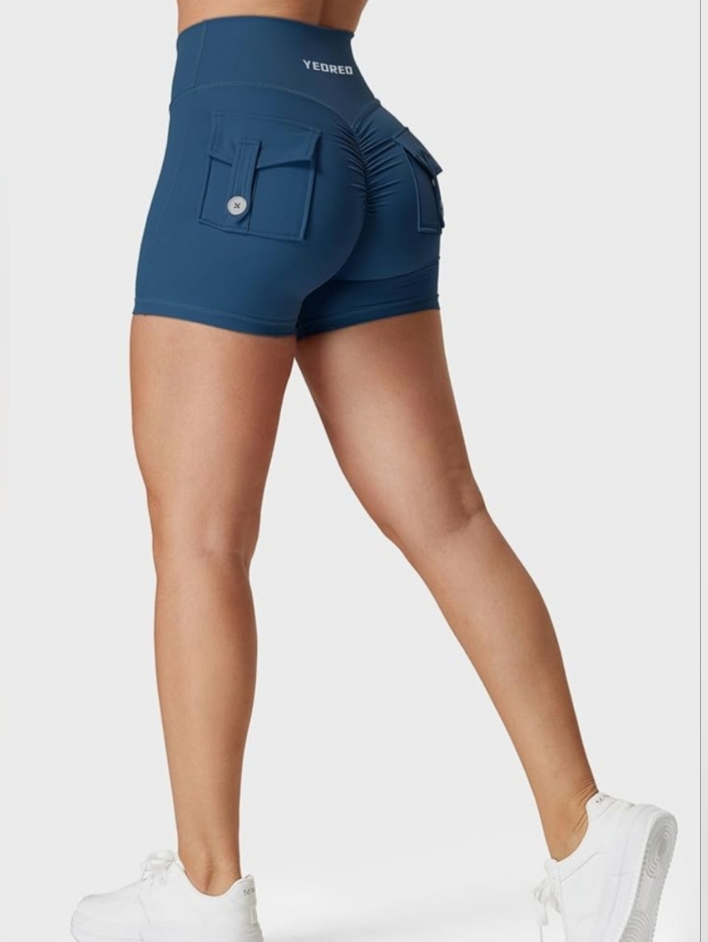 Yeoreo Deep Blue Pocket Scrunch Athletic Shorts Large - Never Worn